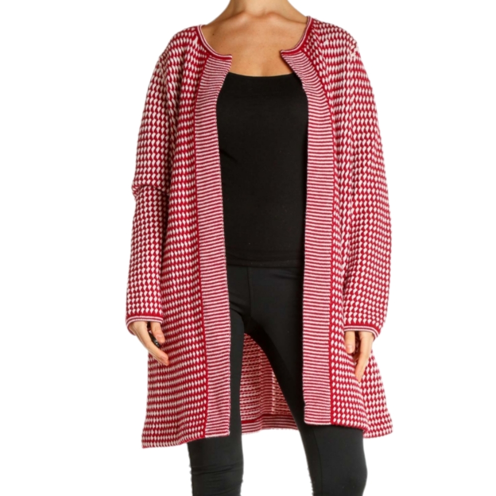 Talbots Red Houndstooth Cardigan